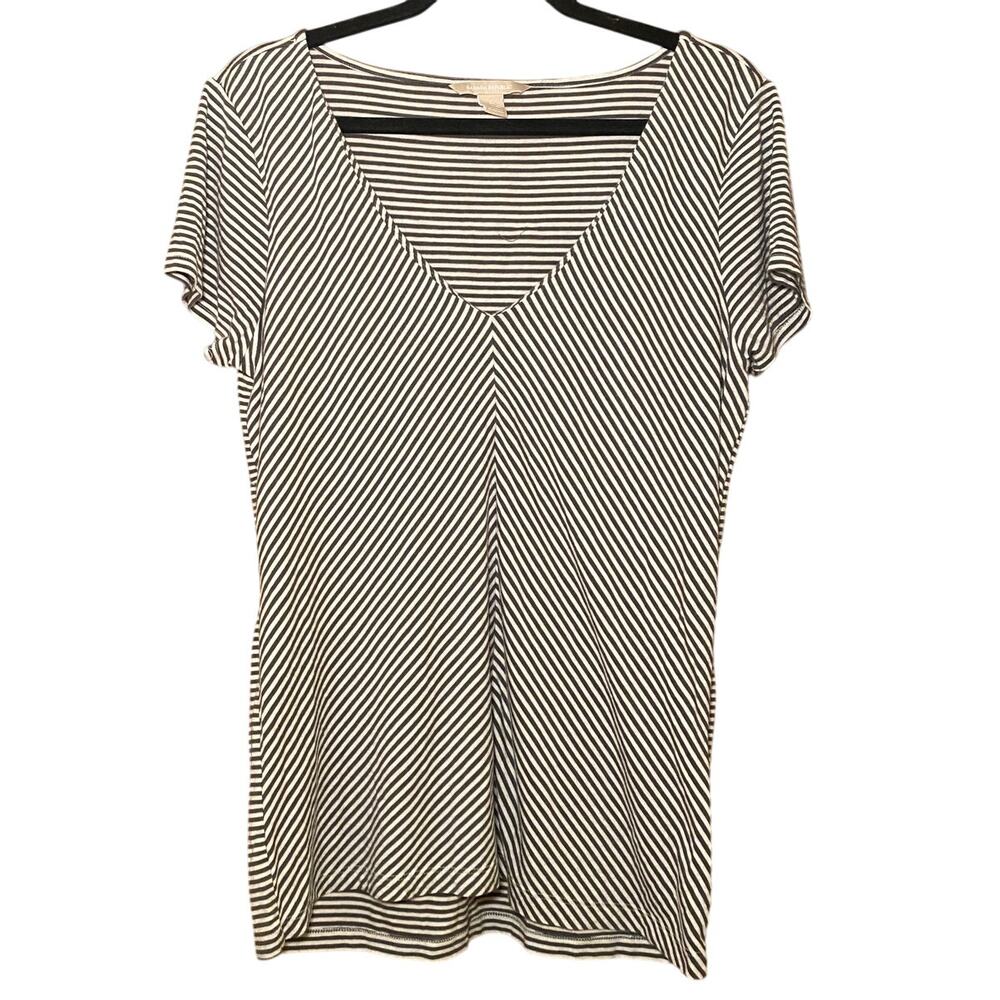 Banana Republic - Size L - Gray & White Striped V-Neck Top
